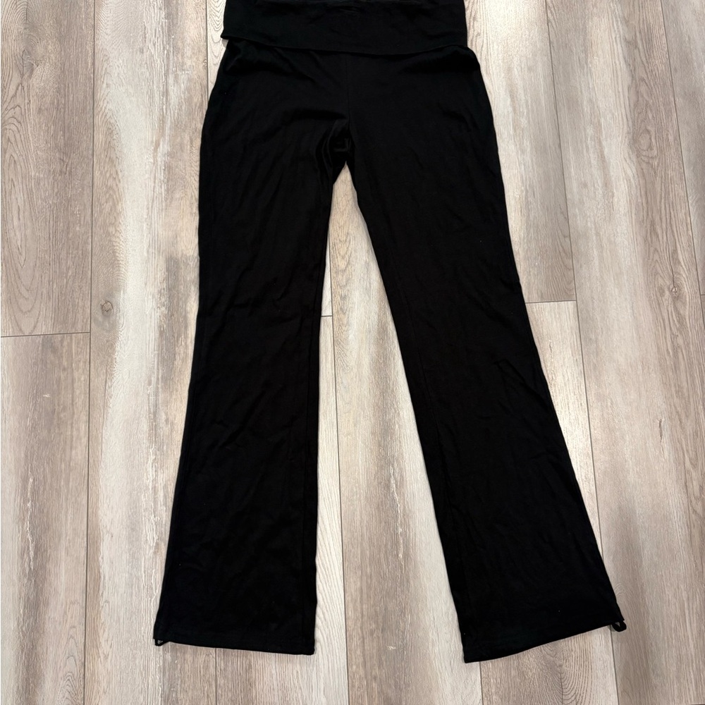 The Collection Royal Black fold over flare leggings 100% Cotton Size L